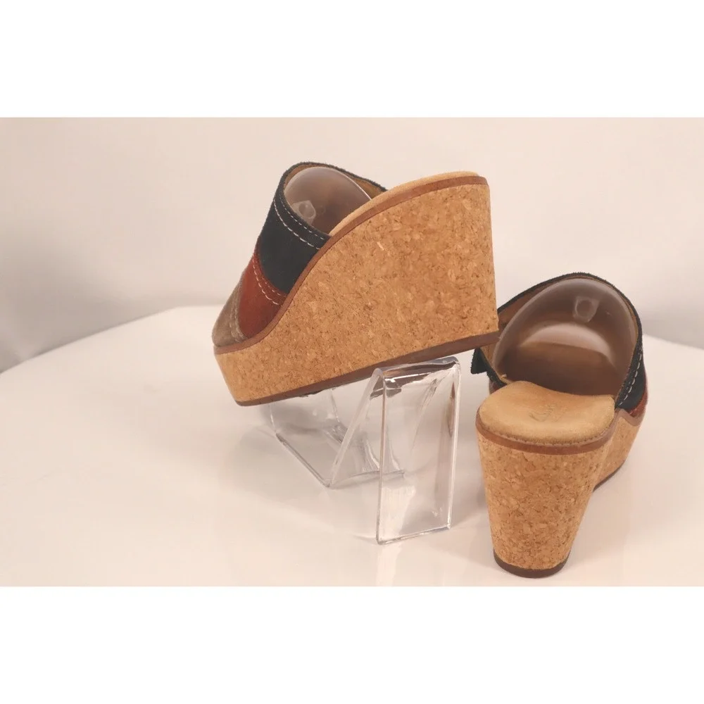 Clarks Artisan Ainsley Lily Multi Color‎ Suede Cork Wedge Sandal Shoes Womens 8M
